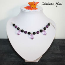 Bracelet perles noires violettes